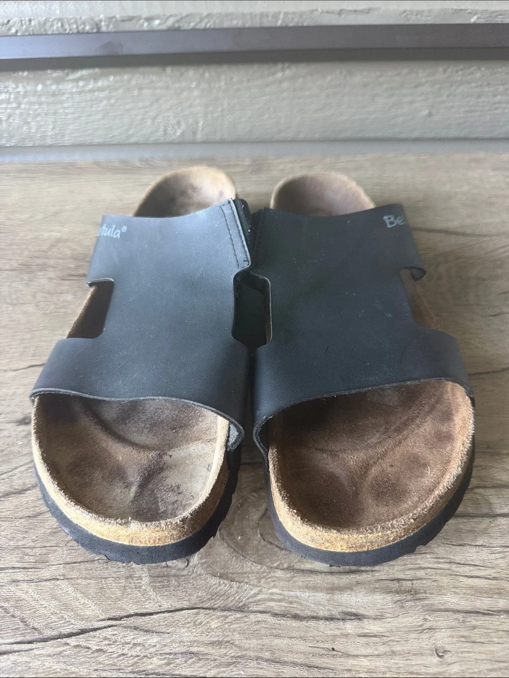 Betula by Birkenstock Men’s Black Slide Sandals with Cork Footbed size 45